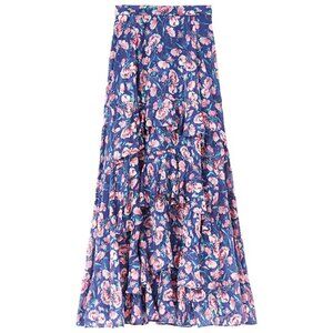 NWOT Rebecca Taylor Tea Rose Ruffle Silk Skirt Green Blue Pink Size 2